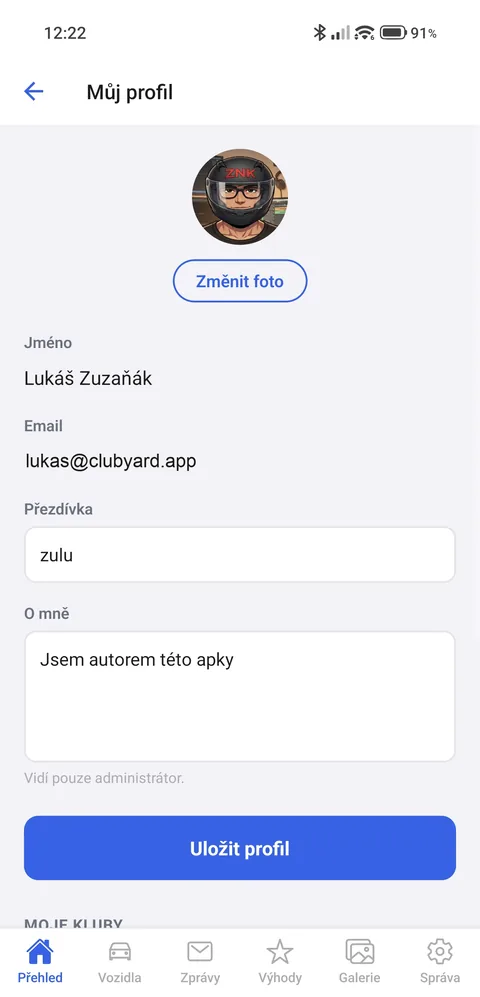 Member profile with photo and details